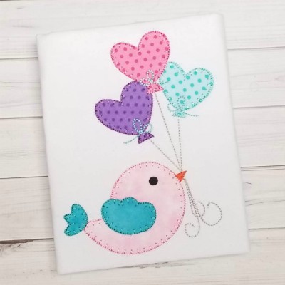 Bird Heart Balloons Machine Applique Design